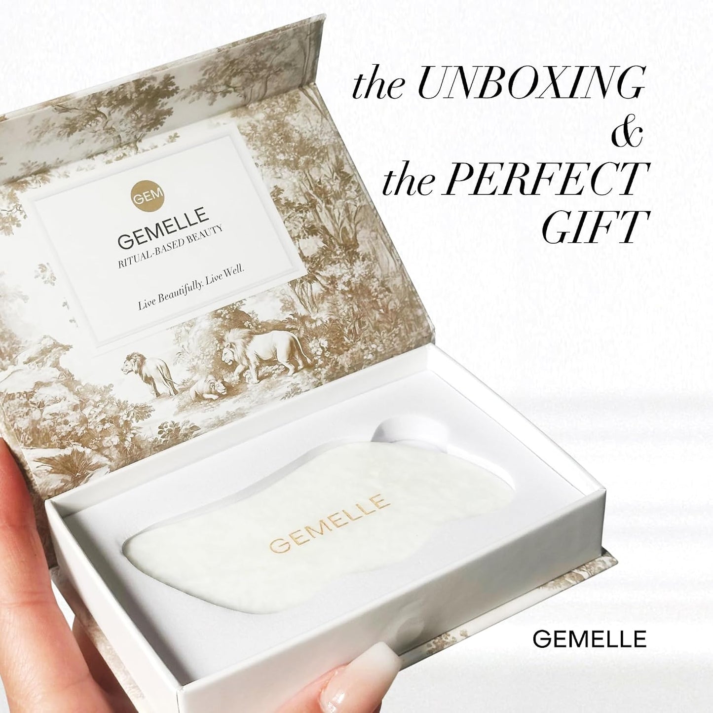 GEMELLE White Jade Gua Sha Tool – 10x Award-Winning Face & Body Sculpting Stone with 5-Edge Design for Lymphatic Drainage, Puffiness & Jawline – Premium Gift for Women, Glow-Boosting Natural Ritual