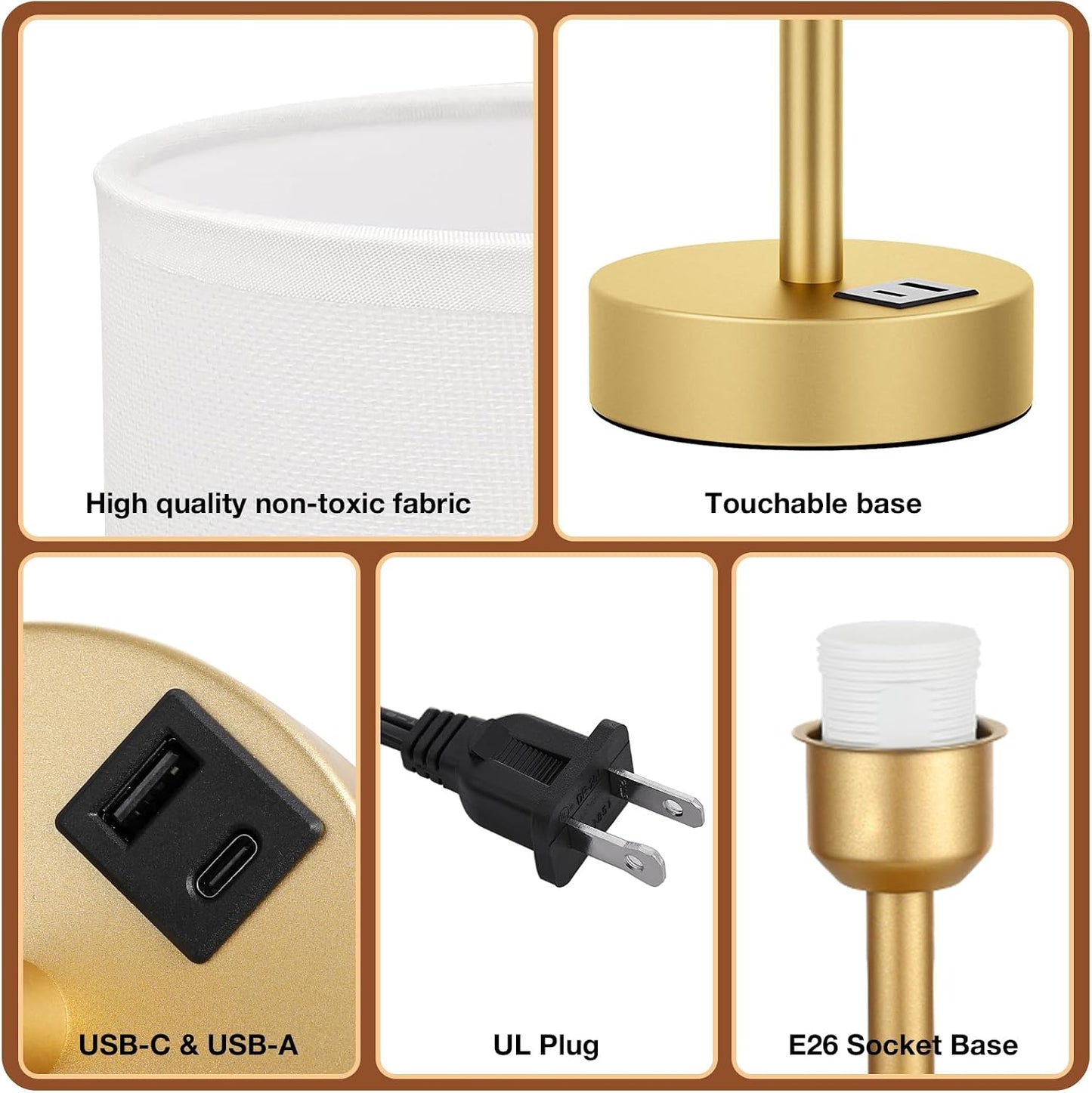 Dicoool Touch Bedside Table Lamp with USB - 3 Way Dimmable Wood Lamp for Bedroom Nightstand, Desk Lamp with Charging Station for Dorm, Living Room, Office, Kids Room, Small, 14in