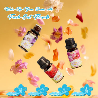 SALKING Floral Essential Oils Set, Premium Pure and Natural Essential Oils, Fragrance Oil Scented Oils for Oil Diffusers 6 x 10 ML - Lavender, Rose, Jasmine, Cherry Blossom, Gardenia, Chamomile