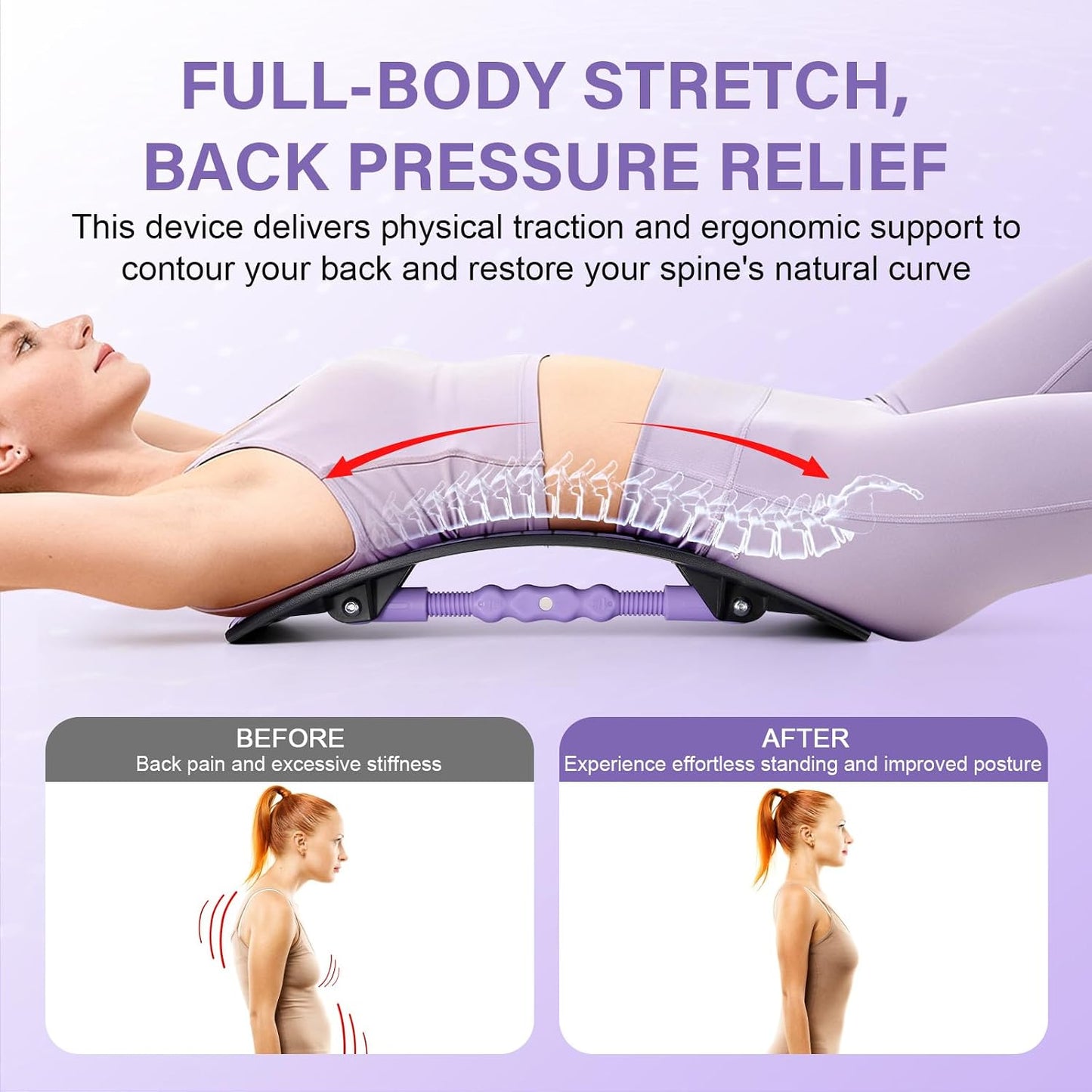 Back Stretcher for Lower Back Pain Relief | Wide Adjustable Honeycomb Lumbar Support Board | Soft Back Cracker Sciatica Pain Relief & Spinal Decompression | Portable Home Office Travel