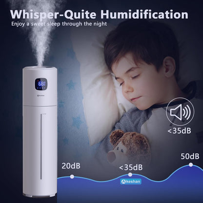 Akeshan Large Humidifiers for Bedroom, 9L/2.5Gal Ultrasonic Cool Mist Humidifier, Top Fill Easy Clean with 350ML/H Large Mist Speed, Quiet, Suitable for Kids Room Plant Yoga Office Study Room Living