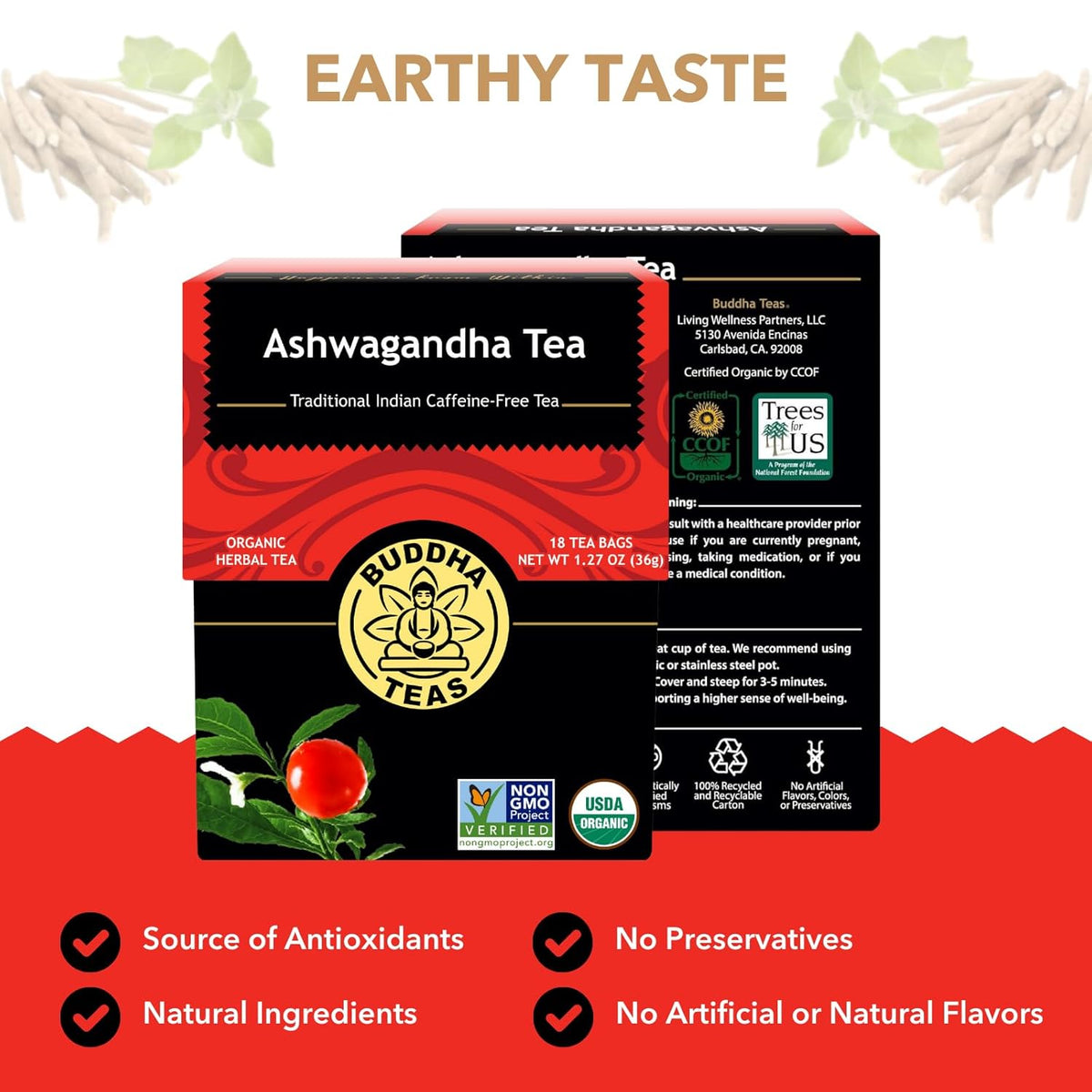 Buddha Teas Organic Ashwagandha Tea - Herbal Tea, Caffeine Free