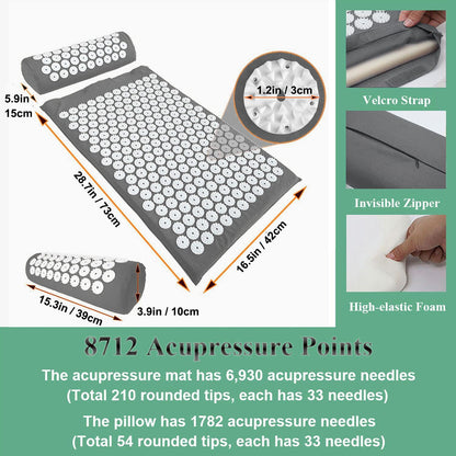 XiaoMaGe Acupressure Mat and Pillow Set with Bag - Extra Long Acupuncture Mat for Neck & Back Pain Relief- Naturally Relaxation Gift for Women - Stress Relief Massage Mat (Black)