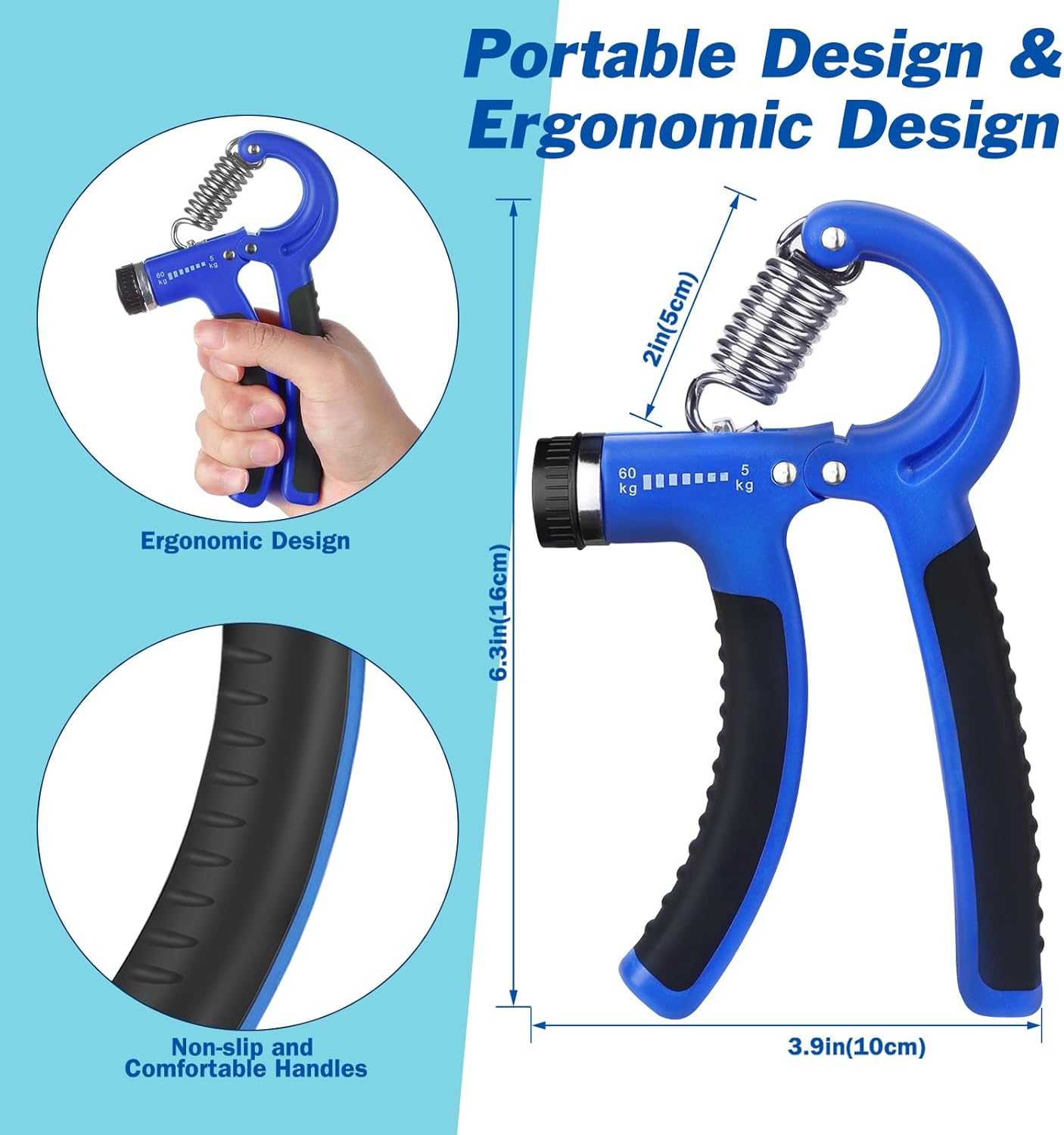 AIXPI Grip Strength Trainer, Hand Grip Exerciser Strengthener with Adjustable Resistance 11-132 Lbs (5-60kg), Forearm Strengthener, Hand Exerciser for Muscle Building and Injury Recover 1 PACK