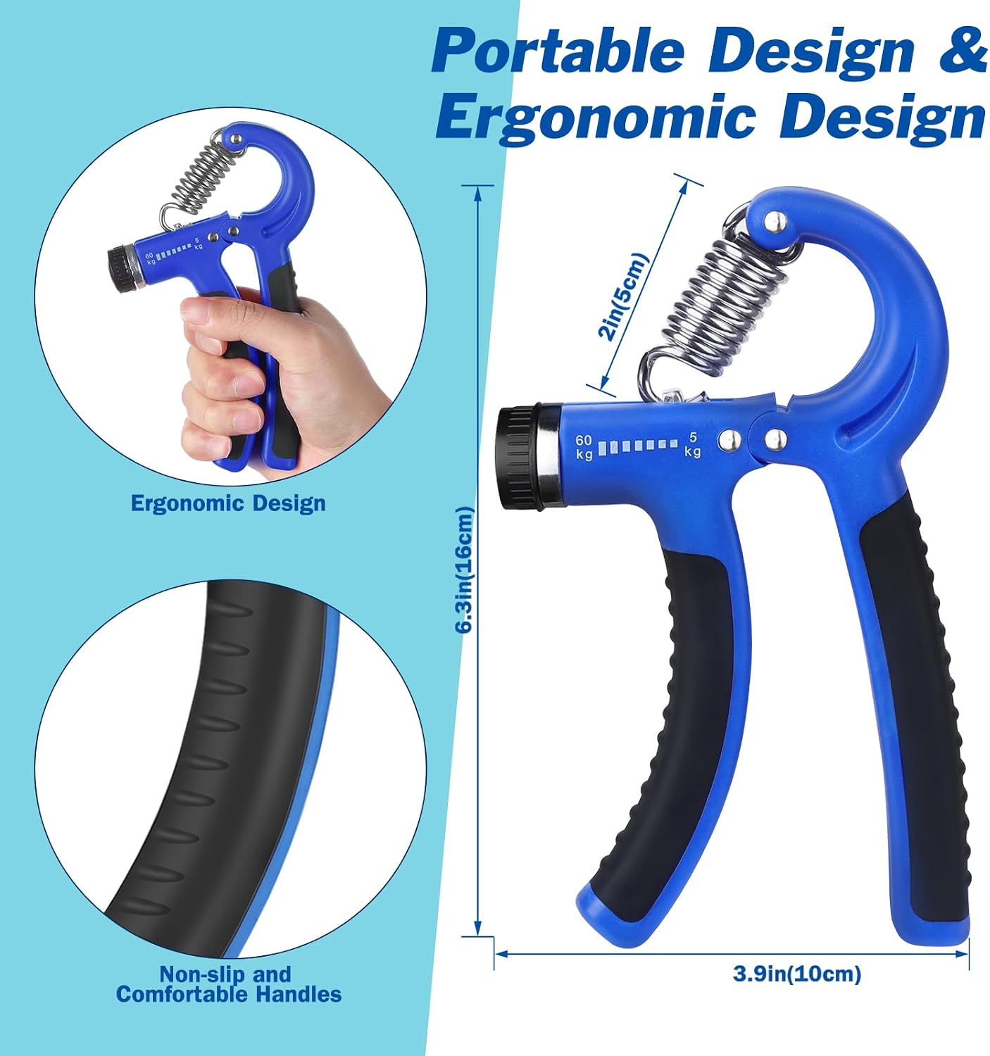 AIXPI Grip Strength Trainer, Hand Grip Exerciser Strengthener with Adjustable Resistance 11-132 Lbs (5-60kg), Forearm Strengthener, Hand Exerciser for Muscle Building and Injury Recover 2 Pack