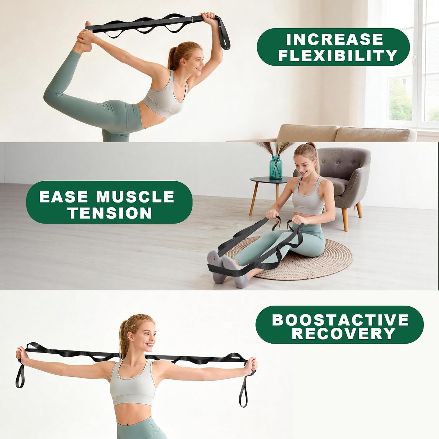 Acozycoo Stretching Strap with Loops,Non-Elastic Yoga Strap for Physical Therapy,Knee Replacement Recovery & Plantar Fasciitis,Leg Stretcher Band for Flexibility & Hamstring Rehab