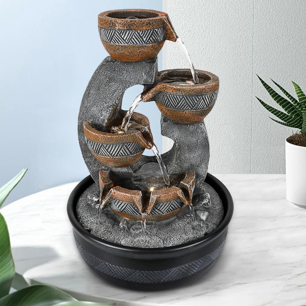 15.7''H Tabletop Water Fountain with LED Lights - Peaceful and Relaxing Water Sound - Small Desktop Waterfall Fountain for Home and Office Decoration