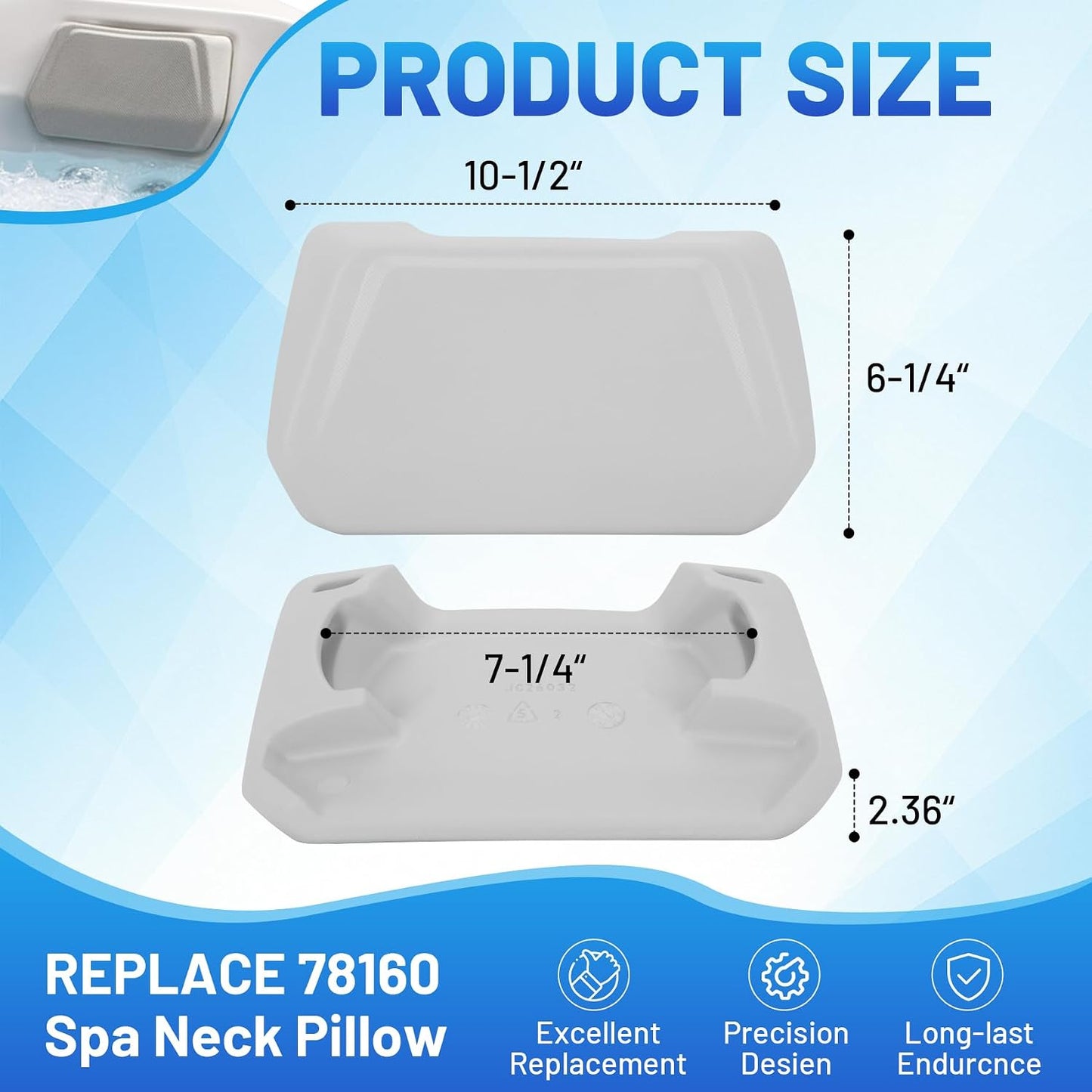 78160 Replacement Spa Pillow Fit for 2018 - Current Hot Spring Limelight Collection Spas Beam BMI & BMII, Flair, Flash, Prism, Pulse, EVA Hot Tub Headrest, Gray, 2 Pack
