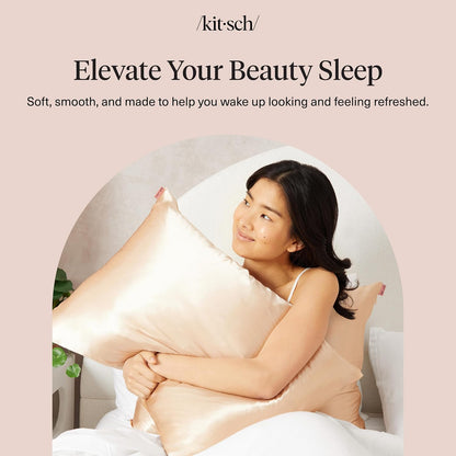 Kitsch Satin Pillowcase with Zipper for Hair & Skin - Softer Than Silk Pillow Cases, Smooth Cooling Satin Pillow Case, Wrinkle-Free, Machine Washable - Pillow Cases Standard Size (19x26) - Blush
