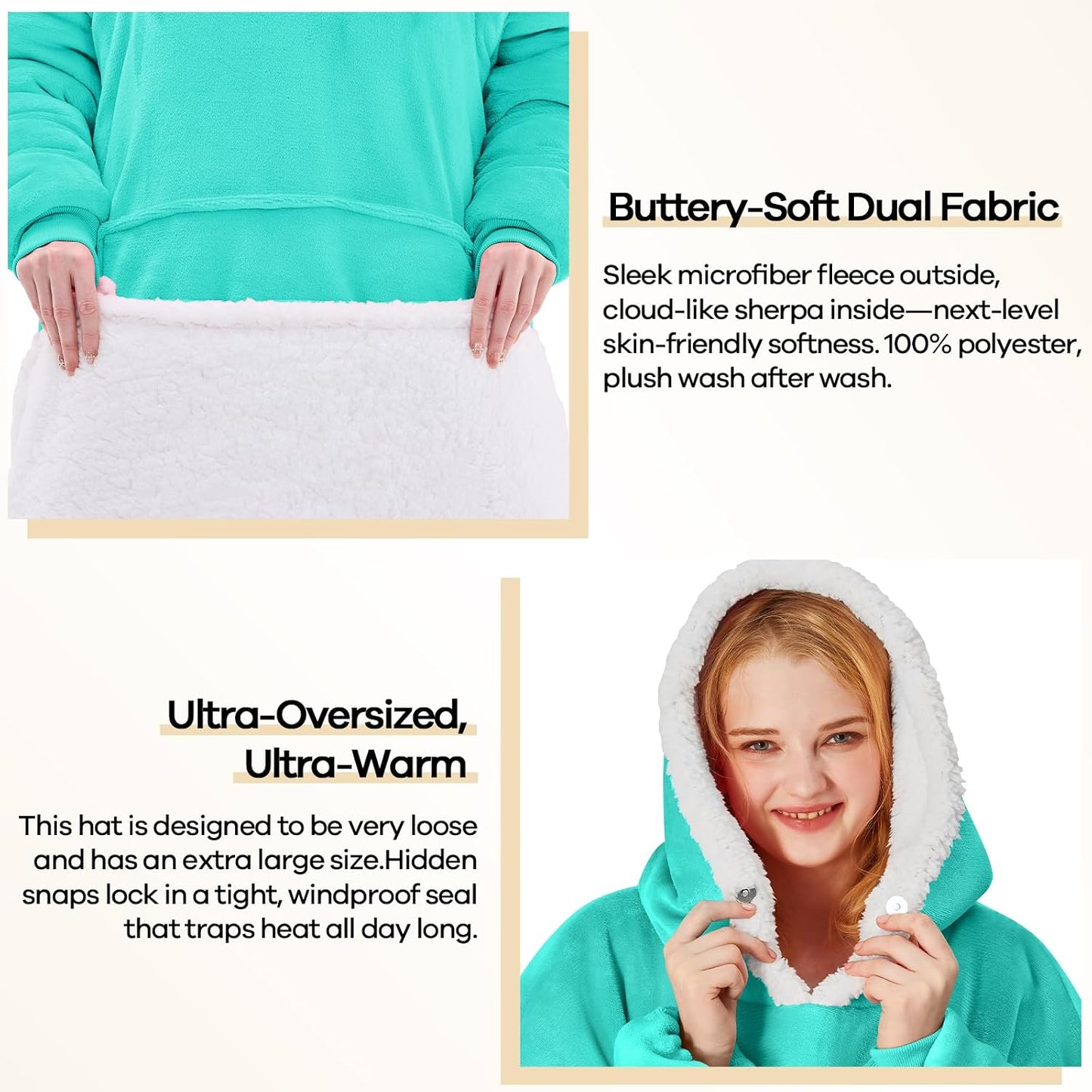 yescool Wearable Blanket Hoodie, Flannel Sherpa Fleece Blanket Sweatshirt for Adults Women Men,One Size Fits All - Colors A