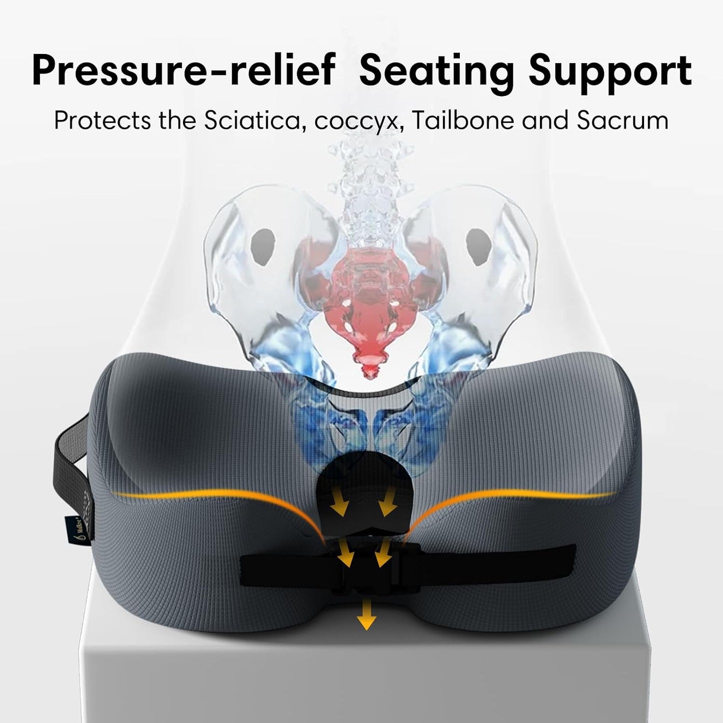 Large Memory Foam Seat Cushion for Office Chair, Car, Truck & Wheelchair - Sciatica, Coccyx & Tailbone Pain Relief Cushion for Long Sitting & Driving