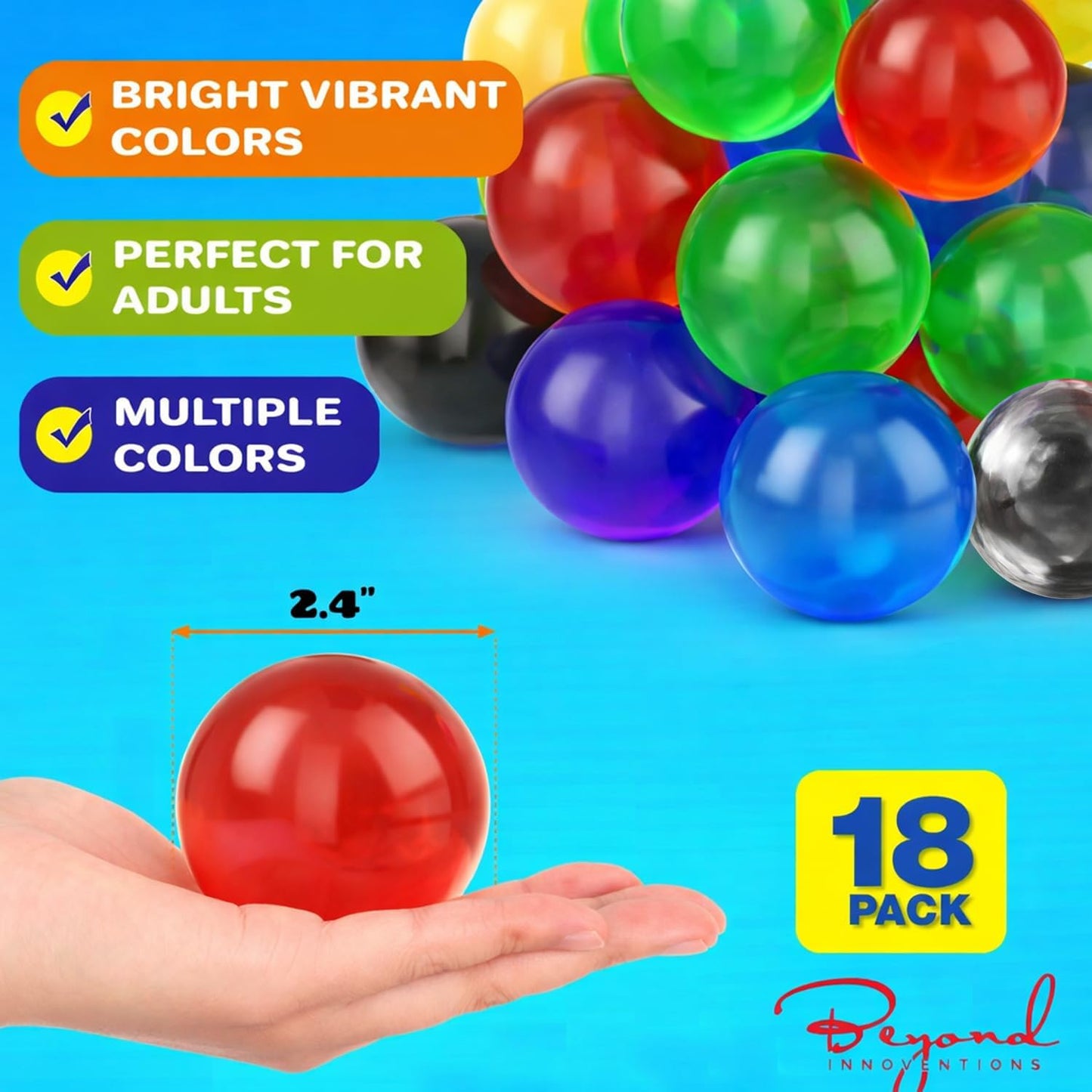 Stress Balls for Adults - 18 Pack | Fidget Toys | XL Stress Ball, Office Supplies, Squishy Fidget Toys | Anxiety Relief Calming Tool | Squishy Balls for Autism & ADHD, Assorted