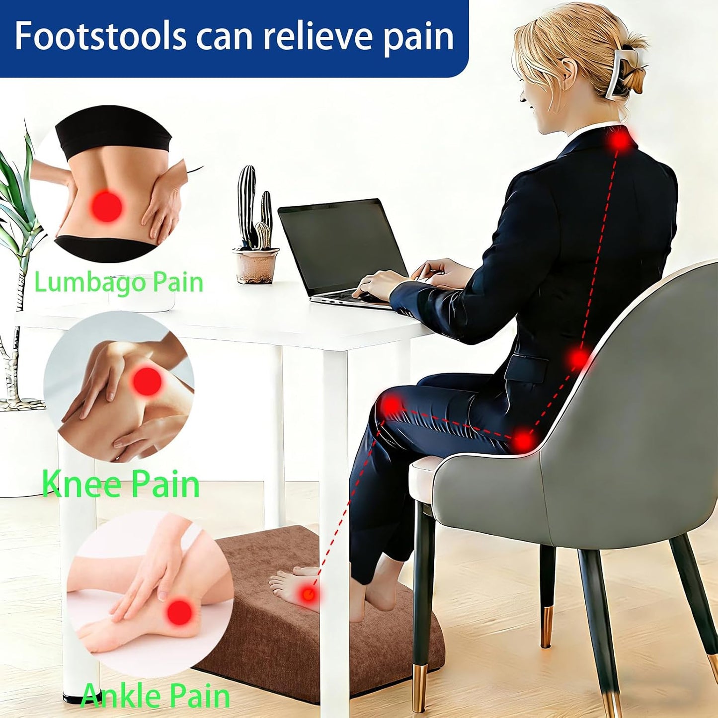 Foot Rest for Under Desk at Work, Ergonomic Under Desk Footrest with Washable Cover for Office, Home & Gaming Leg Elevation Pillow Black