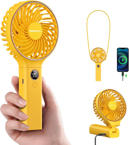 SWEETFULL Handheld Portable Fan, 5000mAh Rechargeable Battery, 6 Speed Wind, LED Digital Display, Foldable Electric Personal Mini Travel Fan with Backup Power, Summer Essentials Gifts for Women Girl