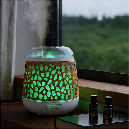 Weljoy Patented Tabletop Water Fountain, Indoor Desktop Fountain with Soothing Waterfall Sounds&Candle Light Effect,Remote Control,Heat-Resistant Tank for Easy Clean,Zen Home Office Decor(Wood Grain)