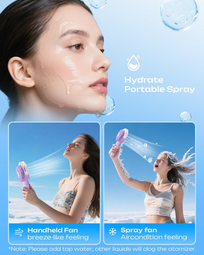 Otlonpe Handheld Misting Fan Portable, 4000mAh Rechargeable Battery Powered, Small Personal Mister Fan with Water Spray Cooling, 4-Speed Wind, LED Display, Hand Held Mist Fans for Travel Outdoor Beach
