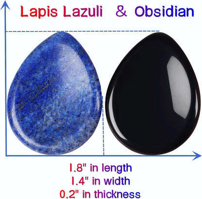 2PCS Worry Stone for Anxiety Tigers Eye Amethyst Healing Crystals Hand Thumb Stones Pocket Gemstones Meditation Accessories Oval Crystal Natural Relax Palm Stone Anxiety Relief Items Stocking Stuffers