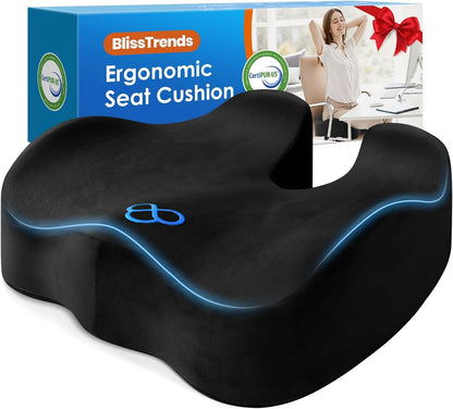BlissTrends Seat Cushion with Velvet Cover, Thick Memory Foam Cushions for Office Chair, Car Seat, Airplane, Relieving Pressure Tailbone Sciatica Back Pain for Long Sitting, Car Drivers 4.7in Black
