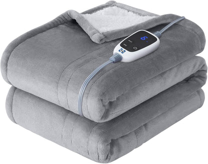Sealy Electric Throw Blanket, Flannel & Sherpa Heated Throw with 6 Heating Levels & 2-10 Hours Auto Shut Off, Fast Heating & Machine Washable, 50x60 Inch, Light Grey