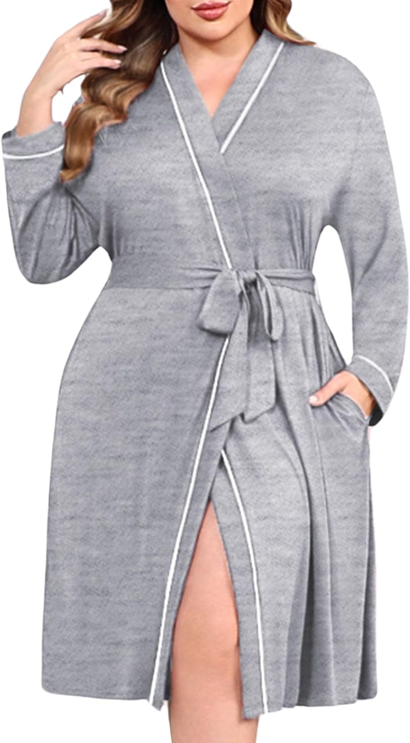 Ekouaer Plus Size Robes for Women Soft Bathrobe V Neck Soft Maternity Robe