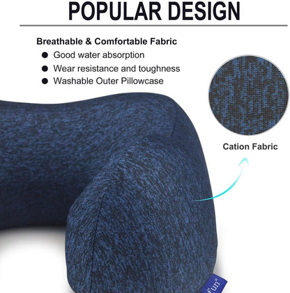 napfun Neck Pillow for Traveling, Upgraded Travel Neck Pillow for Airplane 100% Pure Memory Foam Travel Pillow for Flight Headrest Sleep, Portable Plane Accessories, Light Grey