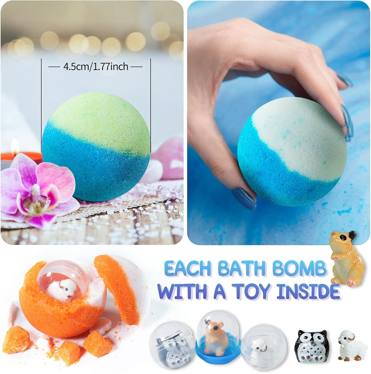 Bath Bombs for Kids 20Pcs Organic Fizzy Gift Set with Surprise Toys Inside