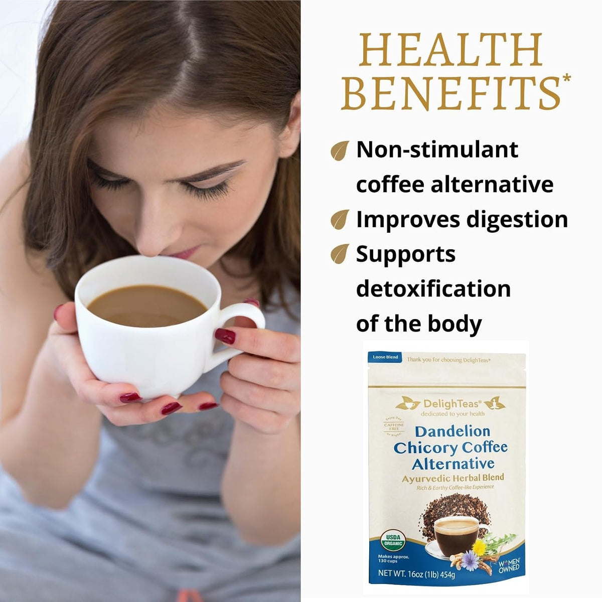 DelighTeas Organic Masala Chai Powder | Caffeine free, Unsweetened, Vegan, Keto | Ayurvedic Digestive Support blend for Chai Spice Tea | 100 Servings, 4oz