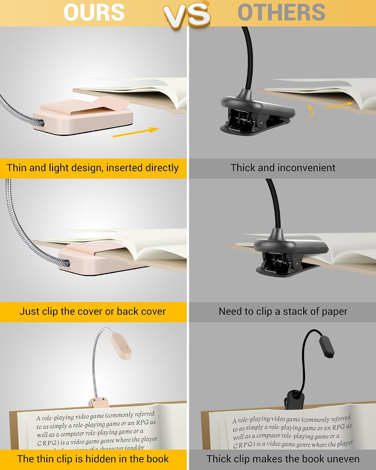 2 Pack Rechargeable Book Lights for Reading at Night, Eye-Caring Clip-On Reading Lights with 3 Color Temperatures & 3 Brightness Levels, Long Runtime Small Lightweight Clip on Lamp, Gifts for Reader