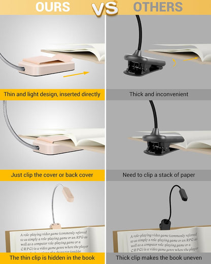 2 Pack Rechargeable Book Lights for Reading at Night, Eye-Caring Clip-On Reading Lights with 3 Color Temperatures & 3 Brightness Levels, Long Runtime Small Lightweight Clip on Lamp, Gifts for Reader
