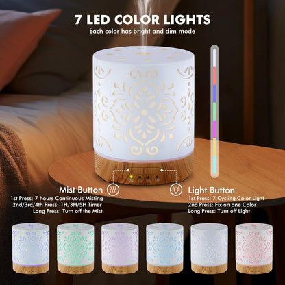 EQUSUPRO Essential Oil Diffuser 300ml Metal Electric Ultrasonic Diffuser for Large Room with Auto Shut-Off, 4 Timer Setting &7 Colors Night Light for Home