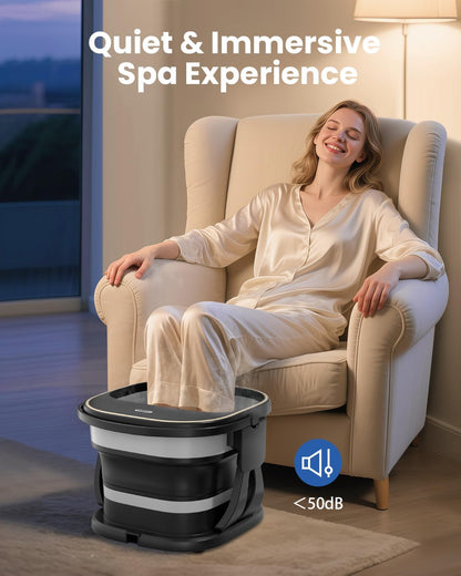 Puboo Collapsible Foot Spa Bath Massager with Heat, 95-115°F Precise Temp Control, Motorized Massage Rollers, Heated Foot Bath Soak Tub, Fits up to US Men’s Size 11 / Women’s Size 12.5