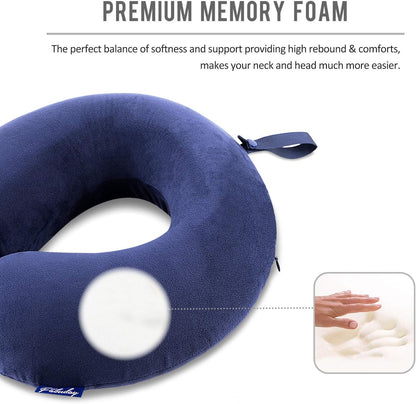 Travel Pillow Memory Foam for Airplanes - Neck Pillow for Traveling, Car, Home, Flight Pillow for Sleeping with Attachable Snap Strap Soft Washable Cover, Provide Head Neck Support Rest, Dark Gray