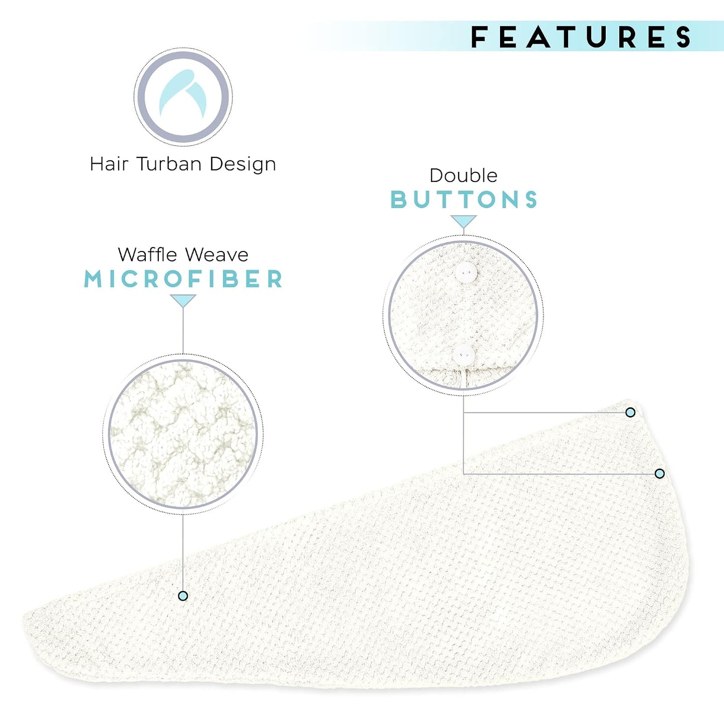 SimpleField 2 Pack Microfiber Hair Towel Wrap for Women, Anti Frizz Quick Drying Hair Turban for All Hair Style, Absorbent and Lightweight (Beige)