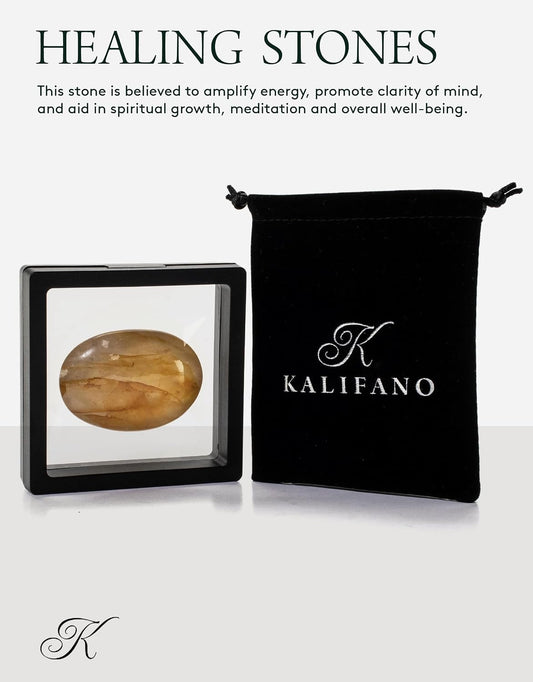 KALIFANO Palm Stone with Healing & Calming Effects - AAA+ Grade High Energy Worry Stone with Information Card - Reiki Crystal Used for Courage (Family Owned and Operated)