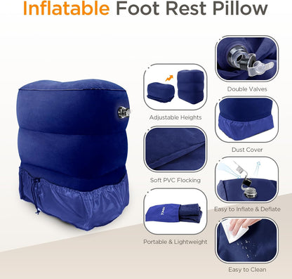 Inflatable Travel Foot Rest Pillow(2-Pack), HOMCA Adjustable Height Leg Pillow Fast Inflating Airplane Bed for Toddlers Footrest Pillow for Office, Airplane, Train, Cars, Home (Grey)
