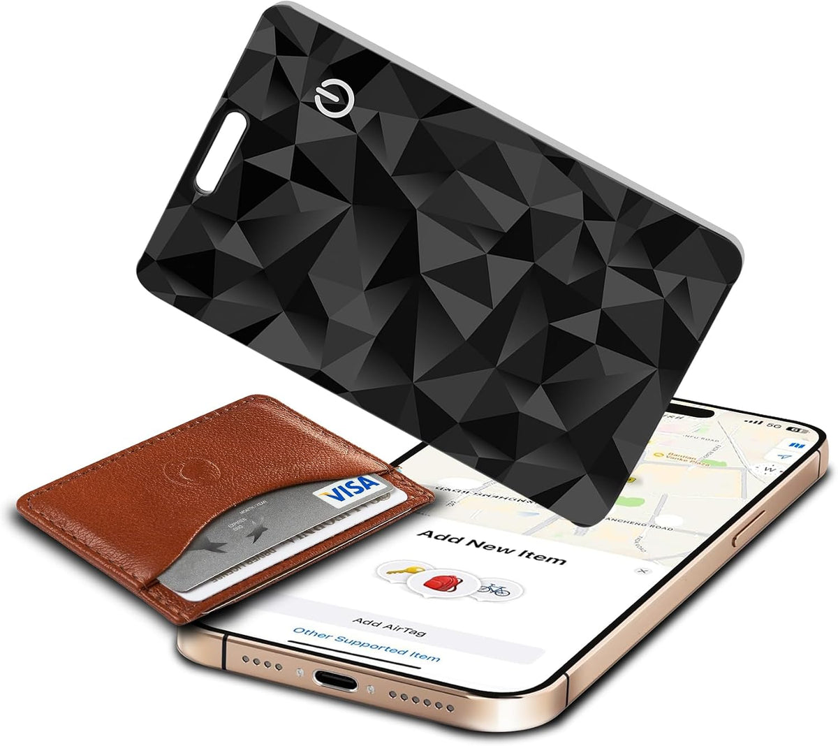 Wallet Tracker Card, Slim Rechargeable Bluetooth Item Locator, Smart Finder Compatible with Apple Find My for Wallet, Luggage, Passport, IP68 Waterproof (iOS Only) (Carbon Fiber Black)
