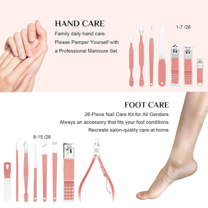 Nail Clippers Set, 26 Piece Manicure Set & Pedicure Kit, Stainless Steel Fingernail & Toenail Clipper Cutters, Professional Nail Care Tools with Luxurious Travel Case for Men and Women, Black