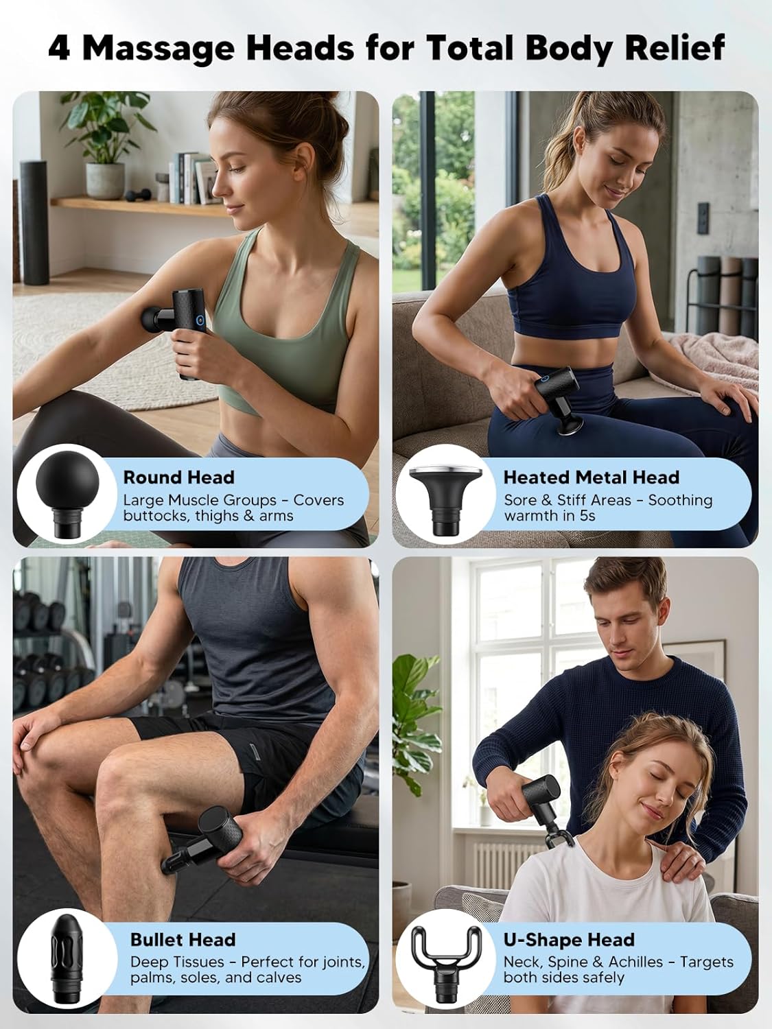 LOFTILLA Mini Massage Gun with Heat - Powerful Deep Tissue Massager, Portable Pocket-Sized Percussion Massager Gun for Muscle Relaxation, 4 Massage Heads, Gift for Men Women, Black