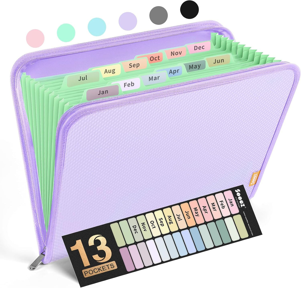 Sooez 13 Pocket Accordion File Organizer, Zipper Expanding File Folder A4