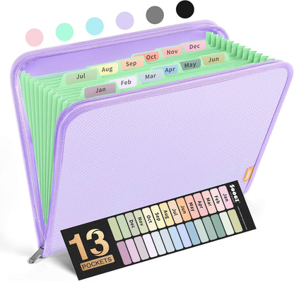 Sooez 13 Pocket Accordion File Organizer, Zipper Expanding File Folder A4
