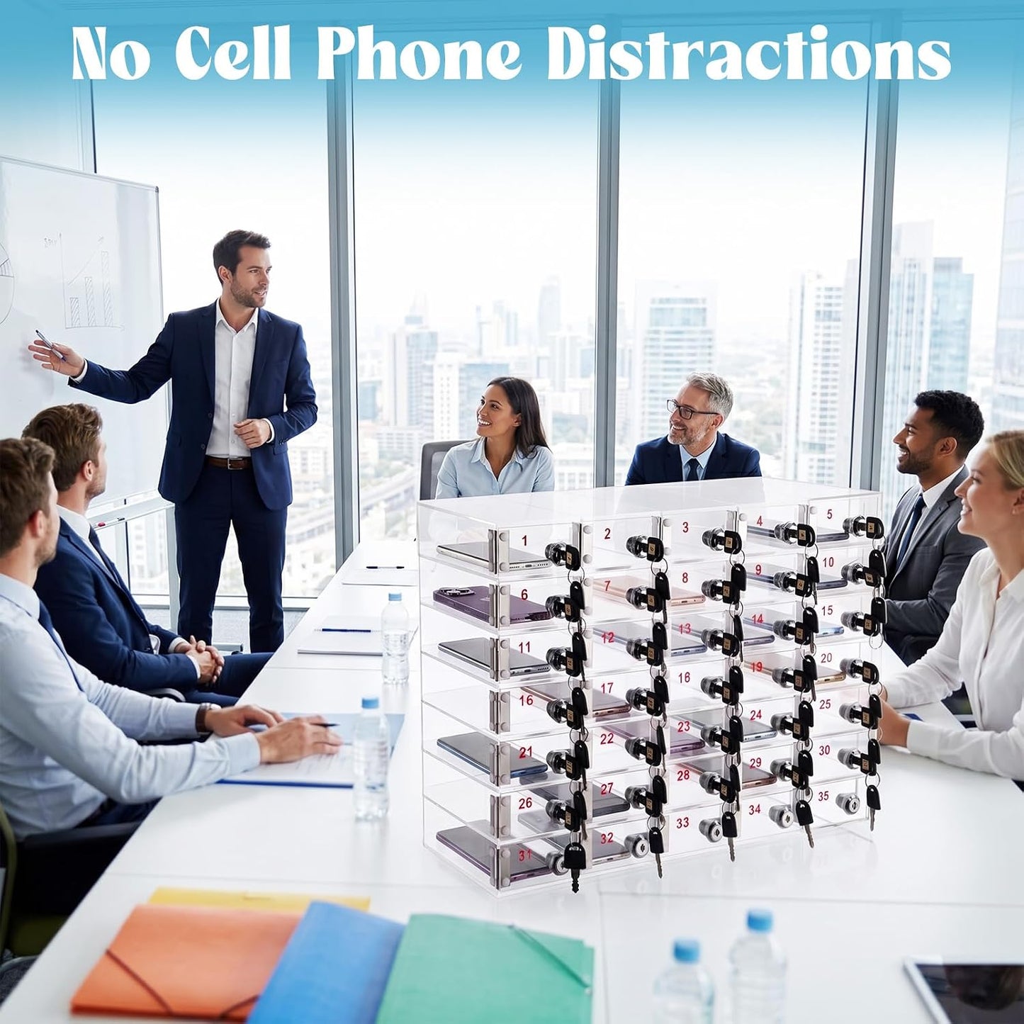 Layhit 20 Slots Cell Phone Locker Box for Classroom Clear Acrylic Cell Phone Storage Cabinet Bin with Door Locks for Classroom School Students Office Factory Employees
