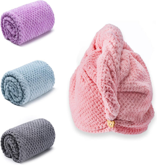 Amrules Hair Towel Wrap, 4 Packs Turbans for Wet Hair, 9.8" x 25.6"