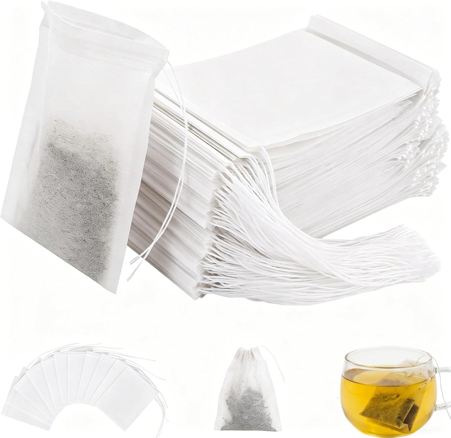 MAQIHAN Empty Tea Bags For Loose Tea - 300 Pcs Disposable Tea Filter Bags White Natural Biodegradable Bulk Fillable Empty Tea Bags With String Empty Tea Filter Bag For Tea Coffee Spice Cooking