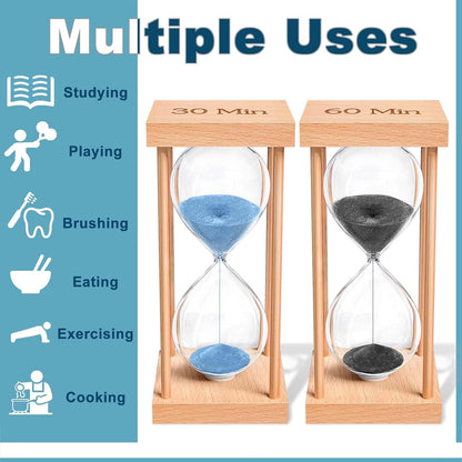 60 Minute Sand Timer, 60 Min Wood Small Hourglass Timer, Blue Sand Clock, One Hour Wooden Hour Glass for Classroom, Sandglass, Reloj De Arena Decorativo, Home, Office, Game, Gift