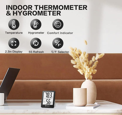 DOQAUS Digital Hygrometer Indoor Thermometer 3 Pack, Room Thermometer with 5s Fast Refresh, Accurate Humidity Meter Temperature Sensor for Home, Bedroom, Baby Room, Office, Greenhouse, Cellar (Black)