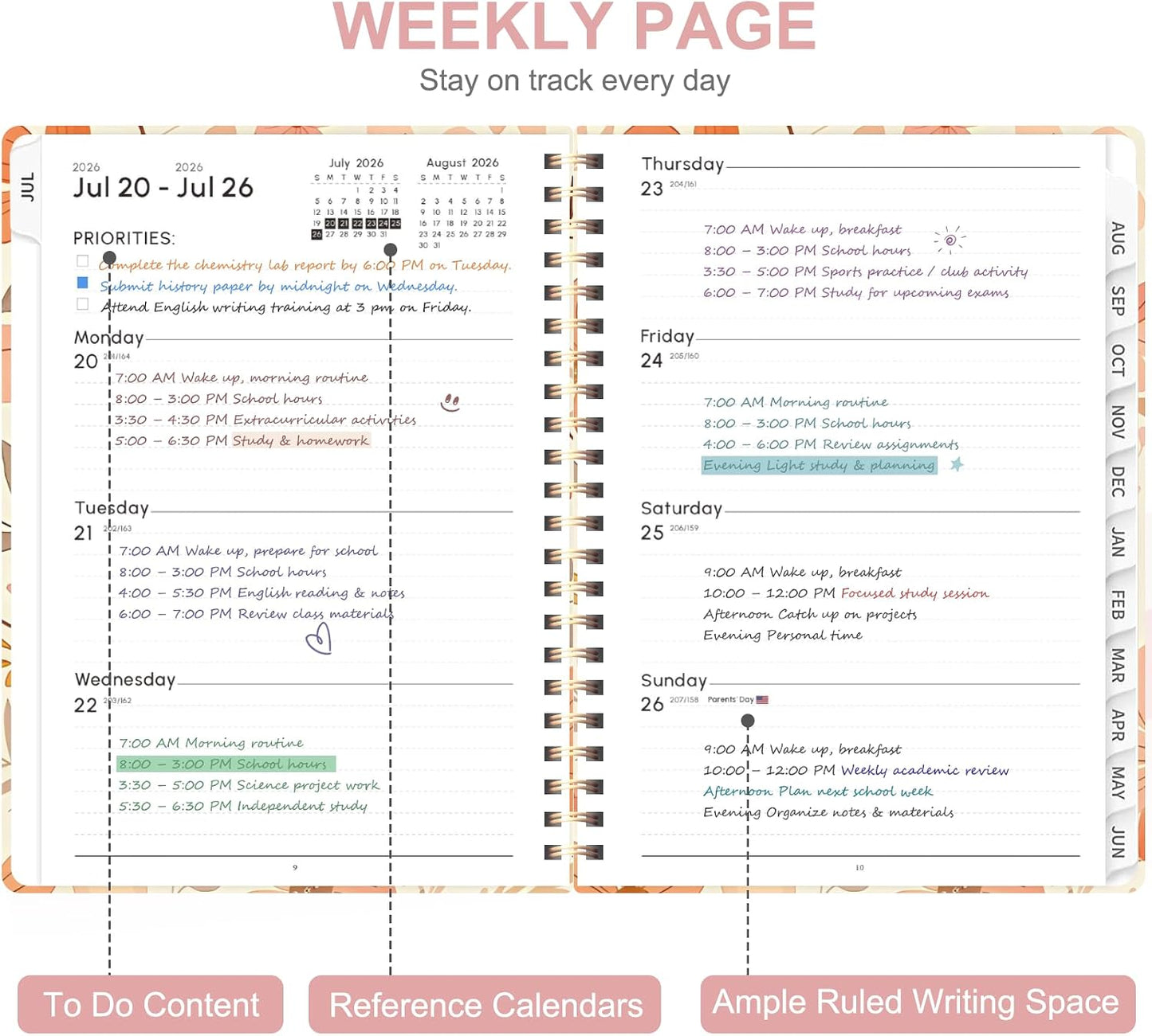 Planner 2026-2027, Weekly and Monthly Calendar Planner, JUL 2026 - JUN 2027 | A5(6.3'' x 8.5''), Hardcover, Agenda Book, Sprial Bound, Inner Pocket, Office and School Use