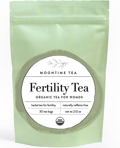 Moontime Tea Organic Fertility Tea for Women TTC | Red Raspberry Leaf, Nettle, Red Clover & Peppermint | Preconception Wellness | USDA Certified | 30 Tea Bags
