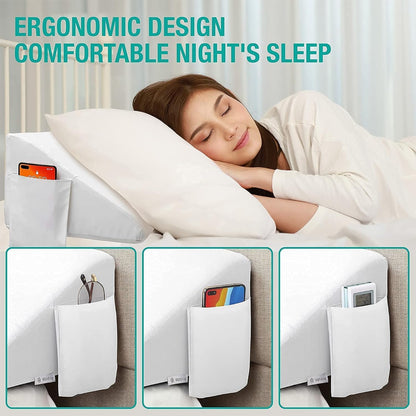 Vekkia 24" x 24" x 5.5" Bed Wedge Pillow for Sleeping – Triangle Pillow for Sleep Apnea, Acid Reflux, Snoring & Back Support, Post-Surgery Recovery, with Pockets & Washable Cover