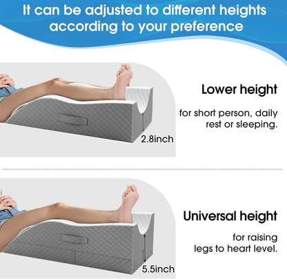 TranquilRelax Elevation Pillows for Leg After Surgery, Memory Foam Adjustable Wedge Pillow for Injury or Rest, Ankle Pillow for Sleeping Blood Circulation, Grey/Single Leg