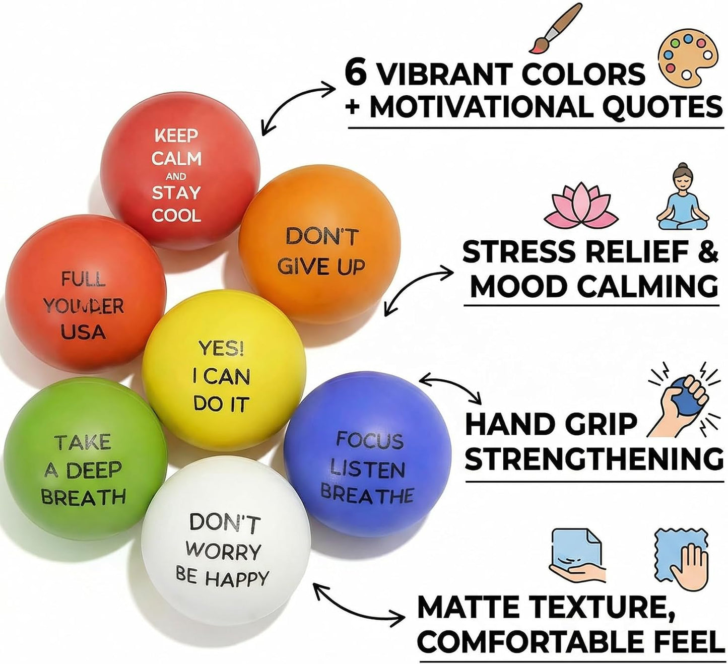 4 Pcs Motivational Stress Balls for Adults, Anxiety Relief Set